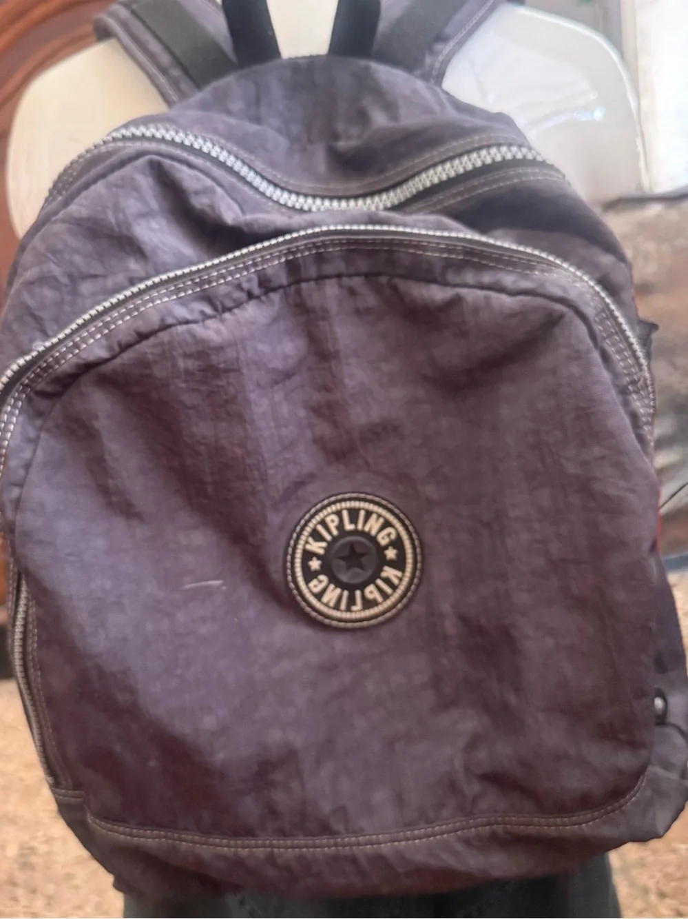 Kipling Dark Gray Nylon Backpack with Front Pocket Multiple Compartments